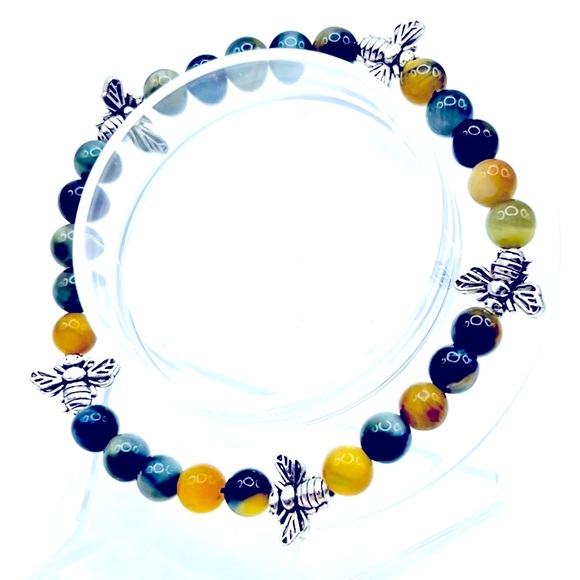 Handmade Bumble Bee Charm Bracelet with Natural Tiger Eye Stones! - Picture 5 of 6